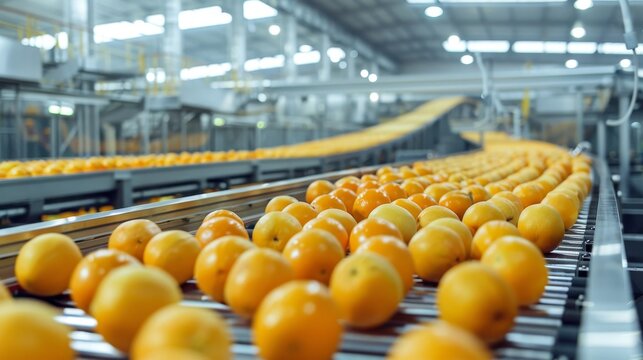 3d visualization of automated conveyor line in fruit processing and manufacturing facility
