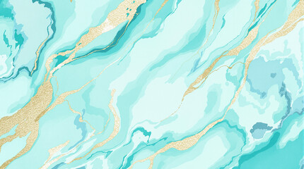 Turquoise and Gold Fluid Art: An abstract, elegant artwork featuring swirling turquoise and gold hues, evocative of natural stone textures, offering a sense of luxury and artistic flair.