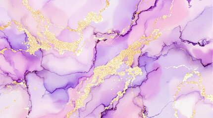 Purple and Gold Elegance: An ethereal composition showcasing a fluid blend of violet and gold, evoking a sense of opulence and luxury. The gold veining adds a touch of richness to the soft.