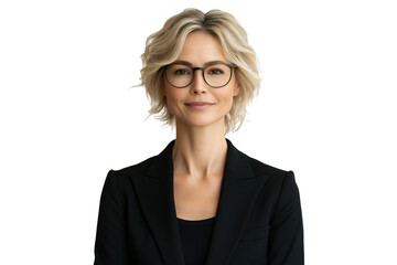 Confident Businesswoman in Glasses Isolated on White Background Ideal for Consulting and HR Use