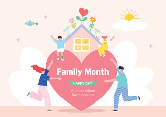 Family Month, Warm Family Illustration with Children and Parents