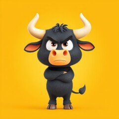 Obraz premium Angry Cartoon Bull Character with Bright Yellow Background