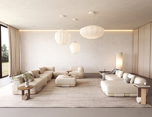 Bright minimal living room with neutral tones
