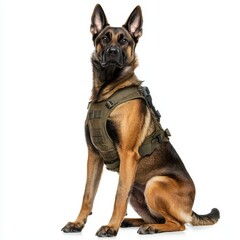 Obraz premium A battle-hardened dog with scars, realistic military theme, rugged texture, isolated on white background