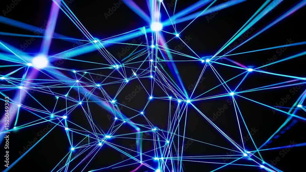 Fototapete Exploring a vibrant network of glowing blue lines and points against a dark backdrop in an engaging digital art display