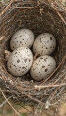 Obraz premium Speckled eggs in a birds nest