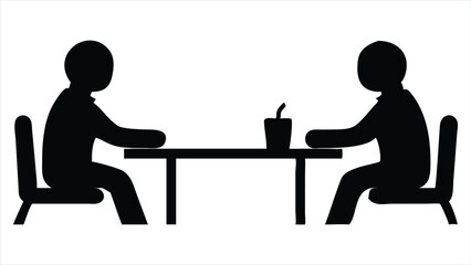 Two people sitting at a table with a drink isolated on white background
