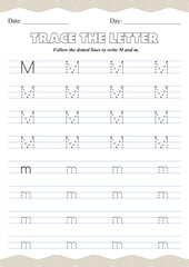 Alphabet Tracing Worksheet – Uppercase and Lowercase Letter M Printable for Kids – Handwriting Practice Sheet for Preschool and Kindergarten

