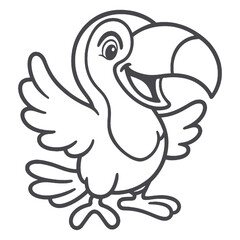 Fototapeta premium Cute Cartoon Toucan Outline Smiling Bird vector Line Art for Coloring Book