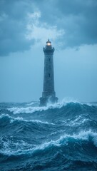 Lighthouse guiding through stormy sea