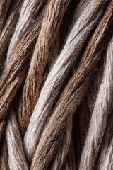 Fototapeta premium Close-up view of intertwined strands of natural fibers in shades of brown and white, showcasing texture and detail, ideal for textile and design applications