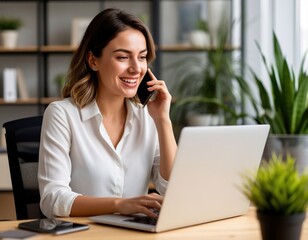 woman working on laptop in office.