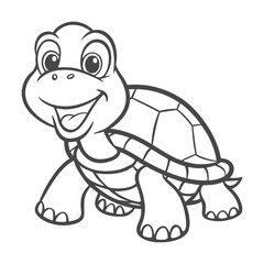 Obraz premium Cute Cartoon Turtle Outline for Coloring Book Smiling Tortoise Line vector Art Illustration