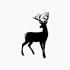 Obraz premium Deer animal black and white 3d silhouette illustration.