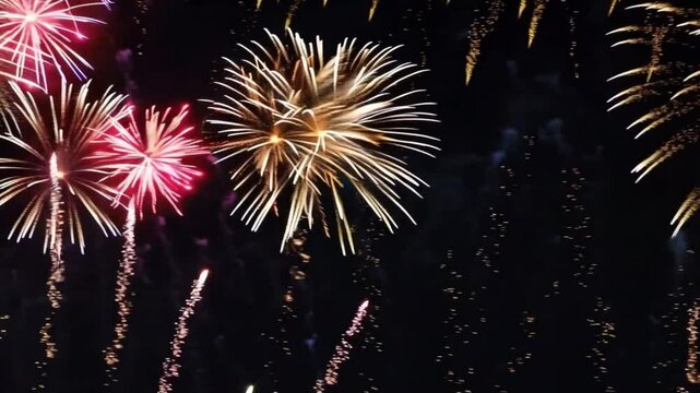 Ein spektakul&auml;res Feuerwerk erleuchtet den Nachthimmel in lebendigen Farben