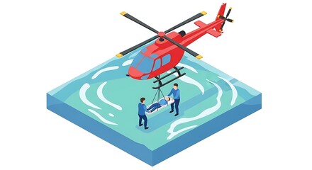 Fototapeta premium Air Ambulance Evacuation Scene Isometric Illustration