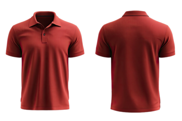 Front and back view of a deep rust-colored polo shirt
