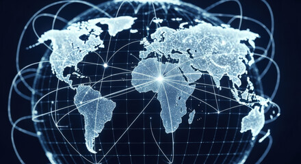 Global network concept. World map with connection lines. Internet business communication technology. Social media, telecommunication cyberspace. Worldwide digital data, global computer network.