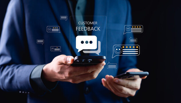 Businessmen survey customer feedback after sales service and use online user feedback rating customer satisfaction customer feedback.