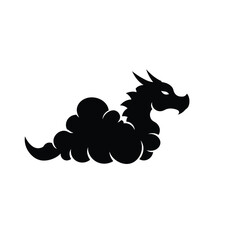 Black dragon silhouette in cloud design element