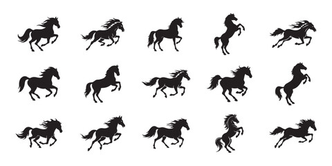 Multiple Elegant Horse Silhouette Poses Ideal for Art and Design Projects, Horse silhouette set