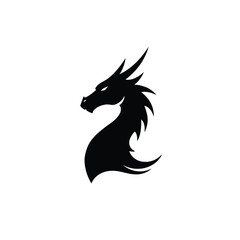 Majestic black dragon head silhouette logo design