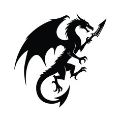 Black dragon silhouette holding a spear