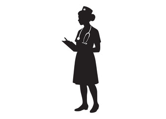 woman nurse logo silhouette vector, female nurse logo icon silhouette, silhouette of a female nurse logo vector illustration, dedicated nurse silhouette vector logo on white background