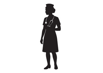 woman nurse logo silhouette vector, female nurse logo icon silhouette, silhouette of a female nurse logo vector illustration, dedicated nurse silhouette vector logo on white background