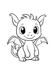 Cute Baby Dragon SVG | Kawaii Cartoon Dragon Line Art for Kids Crafts & Coloring
