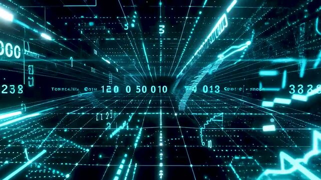 An abstract video background displays flowing digital blue data, creating a high tech atmosphere ideal for cybersecurity presentations, intros, or modern tech visuals.