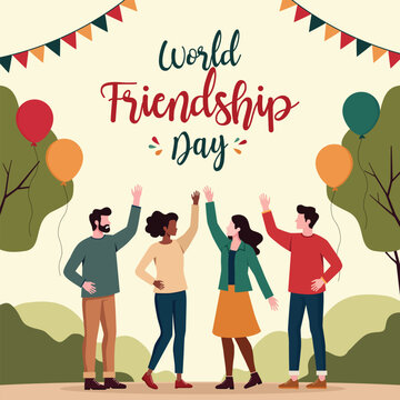 World Friendship Day is on August 7th. A diverse group of happy people from different cultures