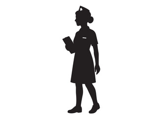 woman nurse logo silhouette vector, female nurse logo icon silhouette, silhouette of a female nurse logo vector illustration, dedicated nurse silhouette vector logo on white background