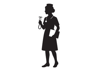 woman nurse logo silhouette vector, female nurse logo icon silhouette, silhouette of a female nurse logo vector illustration, dedicated nurse silhouette vector logo on white background