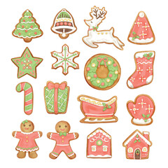 Elements vector of christmas ginger biscuit set.