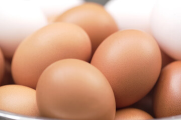 closeup of raw chicken eggs background