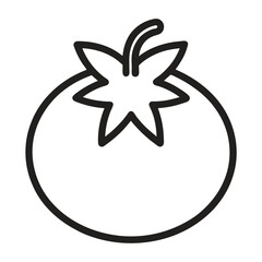 Simple Tomato Icon Outline of Fresh Tomato with Stem and Sepals in Black and White