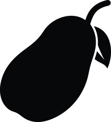 Silhouette of a Ripe Mango with Stem and Leaf on a White Background