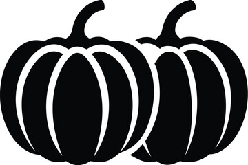 Two Black Pumpkin Silhouette Images with Stem Details on a White Background