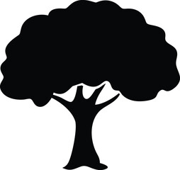 Silhouette of a Single Tree with a Rounded Crown on a White Background