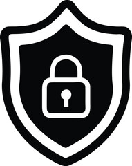 Black and White Shield with Padlock Icon Representing Security, Protection, and Cyber Safety