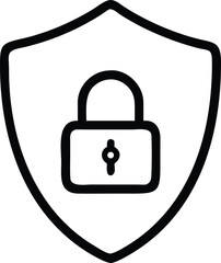 Outline Security Shield with Padlock Icon for Data Protection, Authentication, and Privacy
