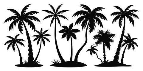 Black Silhouette Illustration Featuring a Group of Palm Trees on a White Background