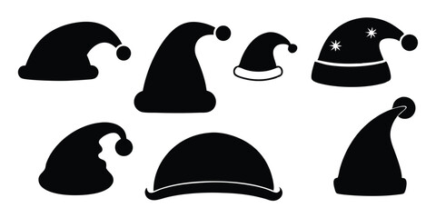 Collection of Black Santa Hats Silhouette Illustrations for Christmas Holiday Season Design