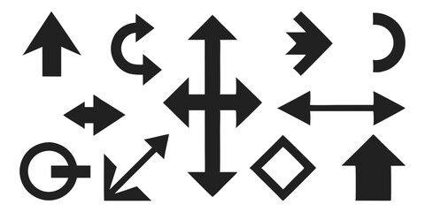 Black Arrow Set Curving, Pointing, Directional, and Circular Arrows for Navigation or Interface Designs