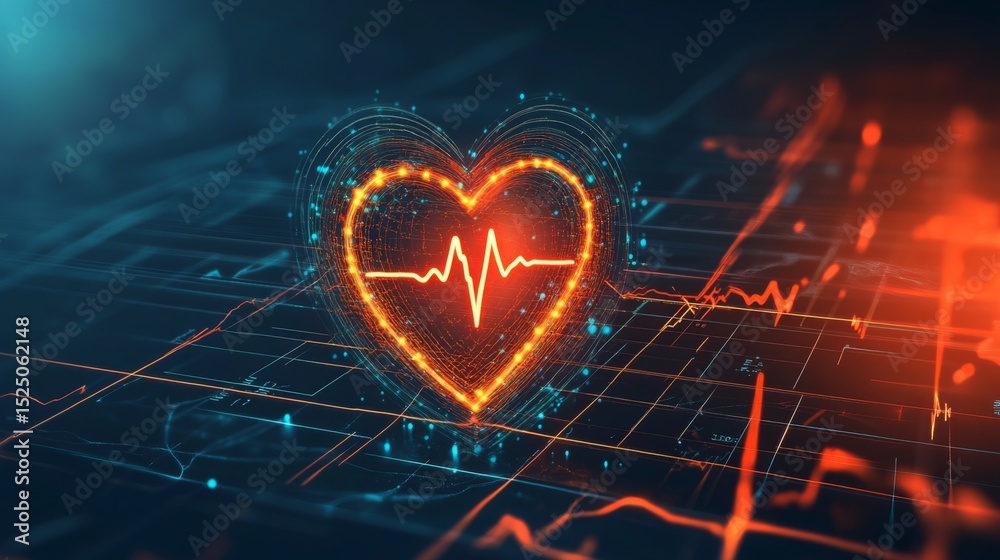 Fototapete A vibrant heart wave chart displayed on a digital interface, with pulsing animations that capture the attention and represent heart health