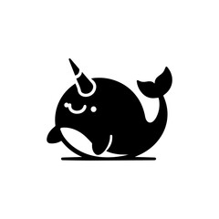 Fototapeta premium Distinctive narwhal vector icon in black silhouette style emphasizing its legendary tusk in simple charming form