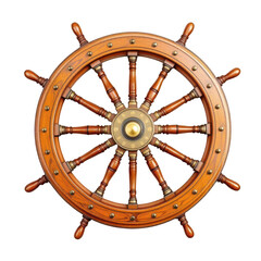 Wheel of command: A detailed shot of a vintage wooden ship's wheel, evoking a sense of maritime history and navigational control. Meticulous craftsmanship.