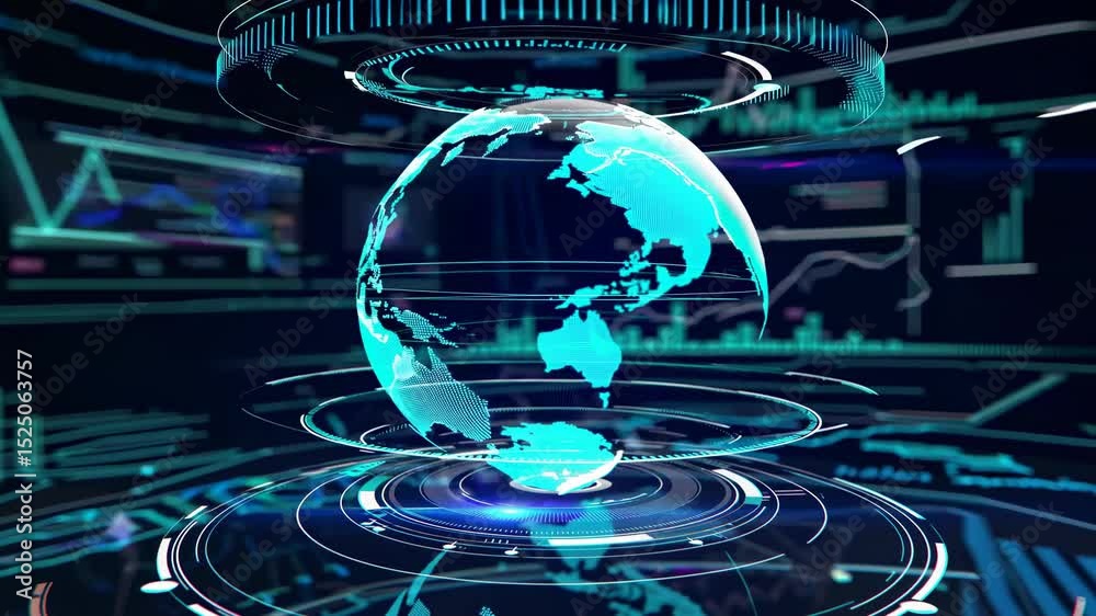 Poster Modern technology shapes global markets through data visualization and analytics