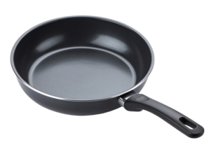 Black frying pan isolated on white background.